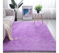 Alfombra de terciopelo suave para sala de estar, dormitorio, color morado, 140 x 200 cm, acogedora alfombra para habitación de los niños, elegante decoración del hogar, diseño antideslizante