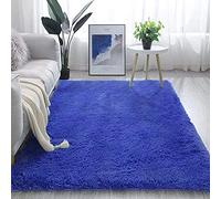 Alfombra de terciopelo suave para sala de estar y dormitorio, alfombra moderna de felpa para habitación infantil, 80 x 200 cm, diseño elegante, azul, antideslizante, fácil de limpiar.