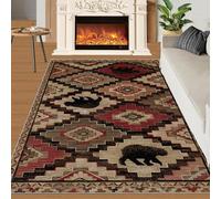 Alfombra de Textura étnica Retro para Dormitorio, alfombras con patrón Abstracto de Osos Animales, Alfombra Antideslizante Resistente a Manchas, aplicable en casa de Campo en el salón (80x150cm)
