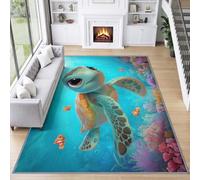 Alfombra de tortuga de mar genérica, 120 x 170 cm, lavable, antideslizante, suave, de pelo corto, dibujos animados, oceano, animal, una limpieza fácil para comedor, oficina, entrada en el interior