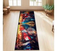 Alfombra de trofeo con banderas vibrantes y festivas, fuegos artificiales, color dorado, pelo bajo, rectangular, ribete de borde, para cocina, pasillo, lavandería, entrada, decoración de 2 x 5 pies