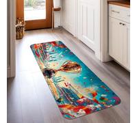 Alfombra de trofeo, diseño de banderas de confeti festivas, celebración, color azul, esponja de pelo bajo, alfombra rectangular para cocina, entrada, mesita de noche, pasillo, decoración de 2 x 5 pies
