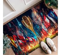 Alfombra de trofeo para corredor, banderas festivas, fuegos artificiales, color dorado, alfombra rectangular de pelo bajo, no se desprende, para cocina, entrada, mesita de noche, lavandería