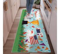 Alfombra de trofeo para pasillo, celebración, banderas festivas, confeti, verano, verde, pelo bajo, rectangular, no se desprende, para cocina, entrada, lavandería, decoración de mesita de noche, 2 x 6