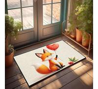 Alfombra de verano con diseño de zorro sosteniendo un globo en forma de corazón, decoración de barra Tiki, decoración de puerta de dormitorio (50 x 80 cm)