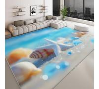 Alfombra de verano para sala de estar, 100 x 160 cm, diseño moderno de conchas de playa y estrellas de mar, lavable a máquina, para dormitorio, antideslizante, de pelo bajo, para sala de juegos, apta