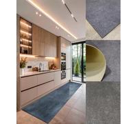 Alfombra de Vinilica larga - Color liso gris - Efecto cemento - Decoración industrial moderna- fácil limpieza/ 65 x 800 cm / Gris