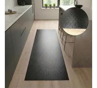 Alfombra de Vinilo Botones, Negra Estilo Industrial con Círculos, Antideslizante y Fácil de Limpiar, 50x360 cm