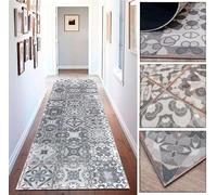 Alfombra de Vinilo con diseño Floral Vintage en Gris Envejecido y Blanco para Cocina, lavaderos, Pasillo, Aseo, dormitorios con revés PVC Antideslizante, 60x80cm.