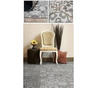 Alfombra de Vinilo con diseño Floral Vintage en Gris Envejecido y Blanco para Cocina, lavaderos, Pasillo, Aseo, dormitorios con revés PVC Antideslizante, 200x400 cm.