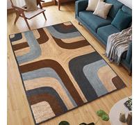 Alfombra de yute natural trenzada a mano de 5 x 7 pulgadas, alfombra trenzada rústica vintage de 0.27 pulgadas de grosor con patrón geométrico azul abstracto para sala de estar, dormitorio, comedor