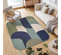 Alfombra de yute para sala de estar, 5 x 8 pulgadas, alfombra bohemia trenzada a mano gruesa de 0.27 pulgadas, patrón geométrico azul, alfombra para sala de estar, dormitorio, comedor, decoración del