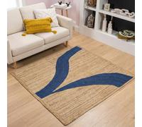Alfombra de yute trenzada a mano de 5 x 5 kilim de grosor de 0.27 pulgadas, patrón abstracto azul, alfombra cuadrada para dormitorio, habitación de los niños, comedor, decoración del hogar, alfombra