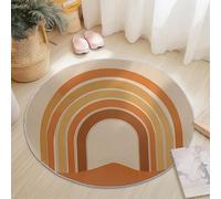 Alfombra Decorativa de diseño Redondo Antideslizante, Color Tierra Alfombra de Pelo bajo Lavable a máquina, decoración para Sala de Estar, Líneas Geométricas Retro, Diámetro Redondo 120 cm