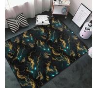 Alfombra decorativa para salón - Alfombra antideslizante lavable de 0,9 x 12,2 cm - Alfombra interior suave con estampado lobo verde dorado para dormitorio, salón, comedor, dormitorio, 152,4 x 99,1 cm