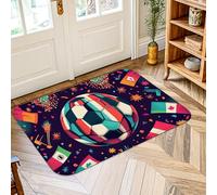 Alfombra deportiva con diseño de balón de fútbol, banderas vibrantes, estrellas, multicolor, de pelo bajo, esponja, rectangular, estampado, acentos, entrada, baño, lavandería, decoración de 2 x 3 pies