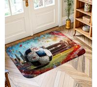 Alfombra deportiva con diseño de balón de fútbol, diseño de confeti y estadio, color azul, de pelo bajo, para interiores, no se desprende, para baño, entrada, cocina, mesita de noche, decoración de 2