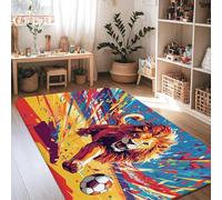 Alfombra deportiva de área de león, con salpicaduras de color, color amarillo de verano, esponja de pelo bajo, para interior, rectangular, no se desprende, para sala de estar, recámara, debajo de la