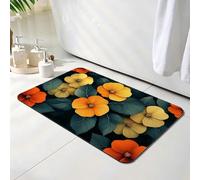 Alfombra Diatomita Baño 30 x 40 cm, Naranja Alfombra Bañera Antideslizante, Ducha Secado Rapido Alfombrilla Baño, Alfombrilla de Baños Lavable, Fácil de Limpiar, para Ducha, Bañera Flores O-1010