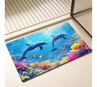 Alfombra Diatomita Baño 40 x 60 cm, Ducha Alfombrilla Baño, delfín Alfombra Bañera Antideslizante, Alfombrilla de Baños Lavable, Fácil de Limpiar, para Ducha, Bañera y Cuarto, El mundo submarino D-932