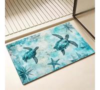 Alfombra Diatomita Baño 50 x 80 cm, Ducha Secado Rapido Alfombrilla Baño, Verde Alfombra Bañera Antideslizante, Alfombrilla de Baños Lavable, Fácil de Limpiar, para Ducha, Bañera Tortuga marina D-6730