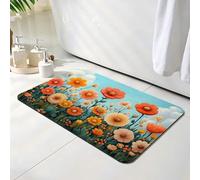 Alfombra Diatomita Baño 60 x 90 cm, Naranja Alfombra Bañera Antideslizante, Ducha Secado Rapido Alfombrilla Baño, Alfombrilla de Baños Lavable, Fácil de Limpiar, para Ducha, Bañera Flor O-4517