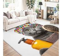Alfombra Dibujos Animados Polka Pelo Corto Antideslizante Alfombra Cepillo De Baño Colorido con Forma De Gato Fácil de Limpiar Alfombras para Habitacion Comedor Dormitorio Cocina, 60 x 110 cm