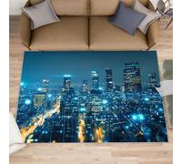 Alfombra digital para sala de estar, 160 x 200 cm, vista nocturna, alfombra para el suelo, alfombra de dormitorio de la ciudad futura, suave, antideslizante, para guardería, oficina, decoración de