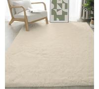 Alfombra Dormitorio 110 x 200 cm Pelo Largo Alfombras Dormitorio Modernas Talla para Salón, Habitación de Los Niños, Color Crema