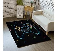 Alfombra Dormitorio Moderno Gamer Controlador 3D Adolescente Sala De Estar Alfombra Antideslizante Graffiti Consola De Juegos Decoración Alfombra Negro Púrpura Rosa Franela Suave (color 01,60_x_90_cm)