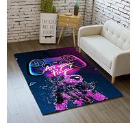 Alfombra Dormitorio Moderno Gamer Controlador 3D Alfombra Antideslizante Graffiti Consola De Juegos Decoración Alfombra Azul Negro Púrpura Rosa Franela Esteras Suaves (100_x_150_cm,Color 01)