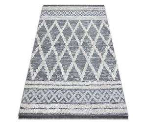 Alfombra ECO sisal BOHO MOROC Diamantes 22297 franjas - dos niveles de vellón gris / crema alfombra reciclada 194x290 cm