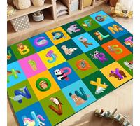 Alfombra educativa con Alfabeto ABC, diseño de Dibujos Animados, para Sala de Juegos Infantil, Dormitorio, Antideslizante, para Aprendizaje temprano, decoración de Sala de Estar (100 x 200 cm)