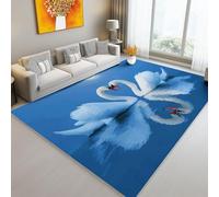 Alfombra Elegante Cisne Romántico Corazón De Amor Tema para Sala de Estar Dormitorio Comedor Decoración, Suave Pelo Corto Franela Antideslizante Alfombra 120 x 180 cm, Azul