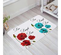 Alfombra Entrada 40X60Cm, Amapolas Y Energía Positiva Palabras Vive Feliz Ríe Más Ama Más Alfombra De Baño Duradero Alfombrilla De Ducha para Entrada Puerta Dormitorio