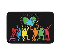 Alfombra Entrada Abstract Dancing Haring Art Keith Geometric Alfombra Antideslizante Absorbente Alfombras Limpia Zapatos Lavable Alfombra De Baño para Interior Pasillo Garaje 40X60CM