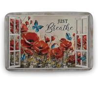 Alfombra Entrada Acuarela Vintage Amapola Azul Mariposa Campo De Flores Solo Respira Alfombras Limpia Zapatos Absorbente Alfombra De Baño Lavable Alfombrilla Antideslizante para Garaje 40X60CM