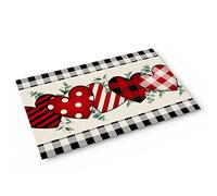 Alfombra Entrada Beige Love Love Day Heart Buffalo Plaid AlfombraAntideslizante Absorbente Alfombrade Baño Divertidos para Terraza Pasillo Interior 40x60cm