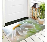 Alfombra Entrada Blanco Amarillento Margarita Gota De Lluvia Alfombras Limpia Zapatos Plantas Frescas Baño Alfombrilla Antideslizante para Patio Cocina Trasera Interiores Y Exteriores,70X100Cm