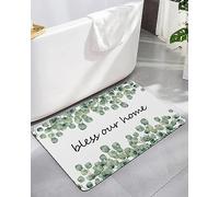 Alfombra Entrada Bless Our Home Summer Watercolor Eucalyptus Leaves Green White Alfombrilla Antideslizante Lavable Alfombras Limpia Zapatos Absorbente Alfombra De Baño para Cocina Jardín 40X60CM