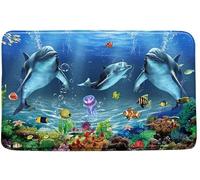 Alfombra Entrada Blue Dolphin Cartoon Boys Marine Life Cartoon Teal Whale Summer Sea Animal Seabed Alfombrilla Antideslizante Alfombras Limpia Zapatos Lavable Alfombra De Baño para 40X60CM