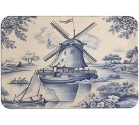 Alfombra Entrada Bonito Velero Vintage Holandés con Molino De Viento Azul De Delft Alfombra De Baño Moderno Alfombras Limpia Zapatos Divertidos Alfombrilla Antideslizante para Garaje 40X60CM