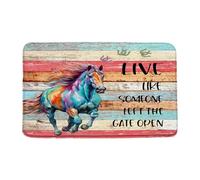 Alfombra Entrada Caballo De Granja Rústico, Animal De Granja, Cita Inspiradora, Palabra Motivacional, Tablón De Madera De Granero Vintage Colorido Alfombra De Baño Lavable para 40X60CM