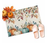 Alfombra Entrada Calabazas Vintage De Hojas De Eucalipto para Acción De Gracias Alfombras Limpia Zapatos Absorbente Alfombrilla Antideslizante Lavable Alfombra De Baño para Garaje 40X60CM