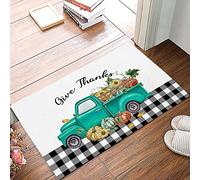 Alfombra Entrada Camión Azul Cargado De Calabazas De Otoño A Cuadros En Y Negro Alfombras Limpia Zapatos Divertidos Alfombra De Baño Moderno Alfombrilla Antideslizante para Garaje 40X60CM
