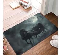 Alfombra Entrada Carruaje Fantasma De Halloween Noche De Luna Alfombra De Baño Divertidos Alfombras Limpia Zapatos Moderno Alfombrilla Antideslizante para Trasera Patio Pasillo 40X60CM