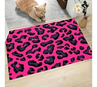 Alfombra Entrada Casa, 40x60cm Felpudo Texturas Animales Lavable Antideslizante Absorbente Alfombrilla Estampado Leopardo Felpudo Entrada Interior para Hogar Oficina Jardín, Pasillo, Rosa Brillante