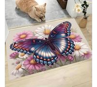 Alfombra Entrada Casa, 50x80cm Felpudo Exterior e Interior Flores Mariposa Antideslizante Alfombrilla Realismo Natural Fácil de Limpiar para Puerta de casa, Entrada, Cocina, Pasillo, Pólvora Negra