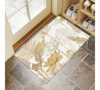 Alfombra Entrada Casa, 80x120cm Felpudo Exterior e Interior Hojas Palma Loto Plataneros Antideslizante Alfombrilla Estética Oriental Fácil de Limpiar para Puerta de casa, Entrada, Cocina, Pasillo, Oro
