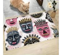 Alfombra Entrada Casa, 90x150cm Felpudo Patrimonio Cultural Africano Antideslizante Absorbente Alfombrilla Máscaras Tribales Felpudo Entrada Interior Duradera para Hogar Oficina Jardín, Pasillo, Rosa